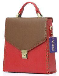 ABESS - ABESS Bayan Çanta , Özel Tasarım , El Yapımı , Lüks Hakiki Deri , A5454 , Taba / Kırmızı ABESS - ABESS Bayan Çanta , Özel Tasarım , El Yapımı , Lüks Hakiki Deri , A5454 , Taba / Kırmızı