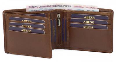 ABESS Cüzdan Kartlık , Lüks Gerçek Deri Erkek Cüzdan , A5149T , Taba